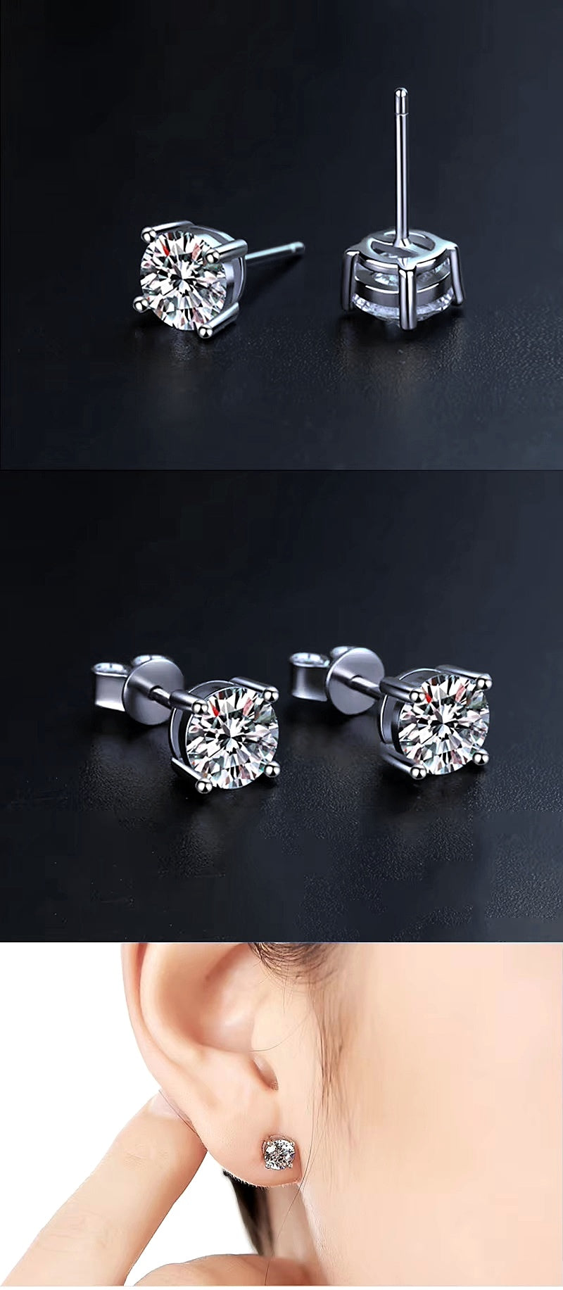 Boucles d’oreilles Moissanite 0,5 carat — Argent 925